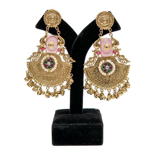 Traditional Gold Finish Wedding Earrings for Women with Pearl & Stone Work